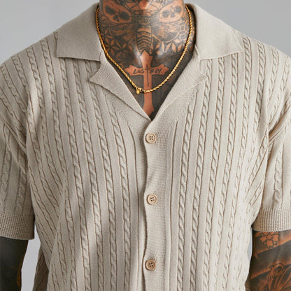 Men's Knitted Button Short-sleeved Shirt