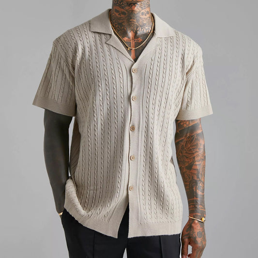 Men's Knitted Button Short-sleeved Shirt